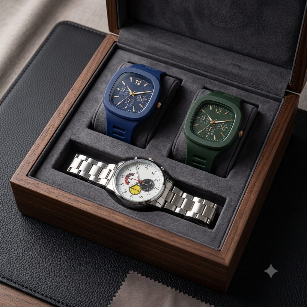 Men's Skeleton Dial Quartz Watch combo of three