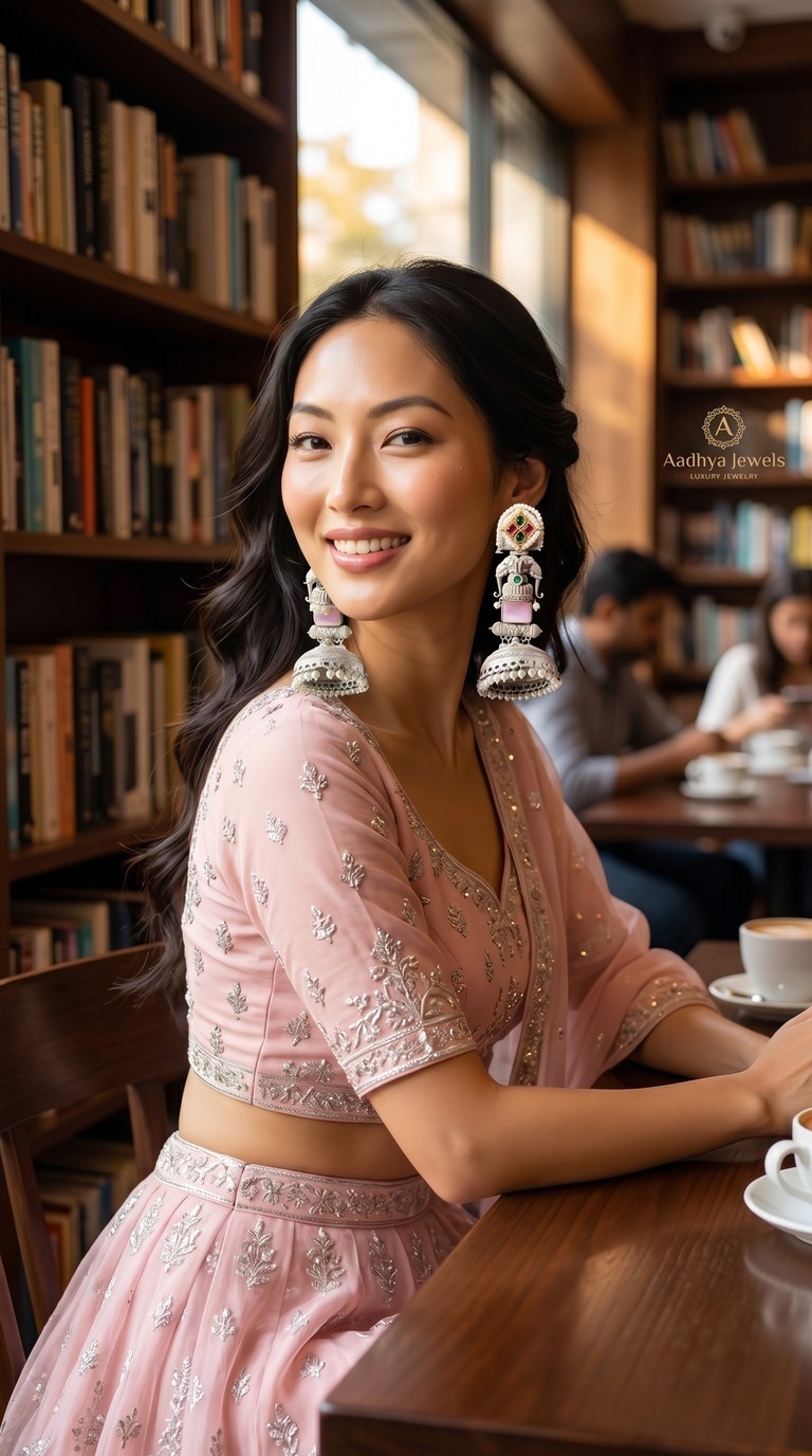 Gajraj Jaipuri Long Elephant Silver Look Jhumka Earrings
