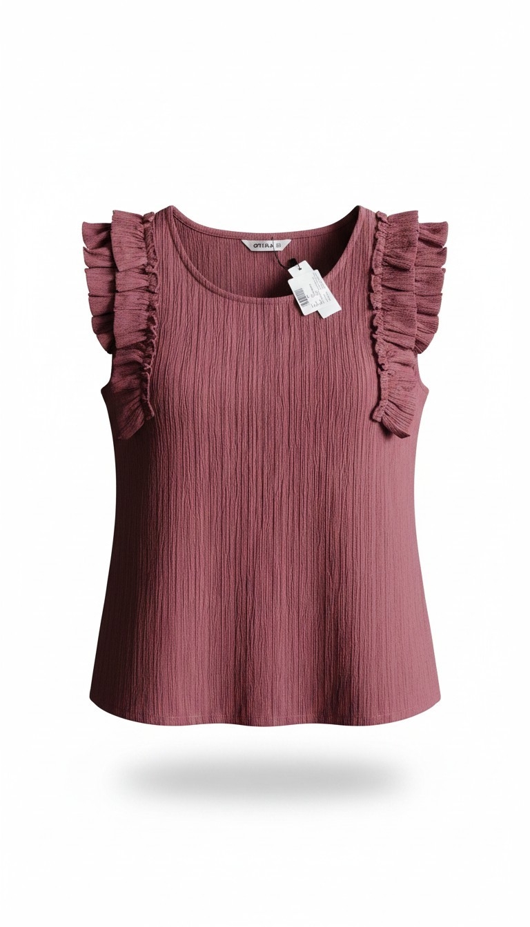 women dusty rose sleeveless ruffle shoulder crinkle top — image 2