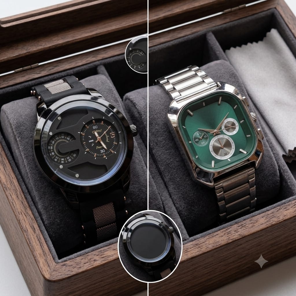 Men's Luxury Analog Watch chain and silicon wrist band 2watches