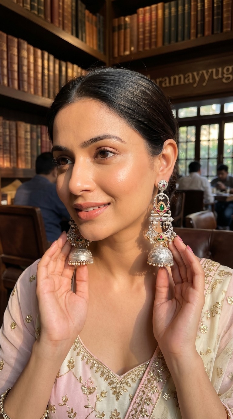 Raas Leela Dual Tone Temple Chandbali Jhumka — image 2