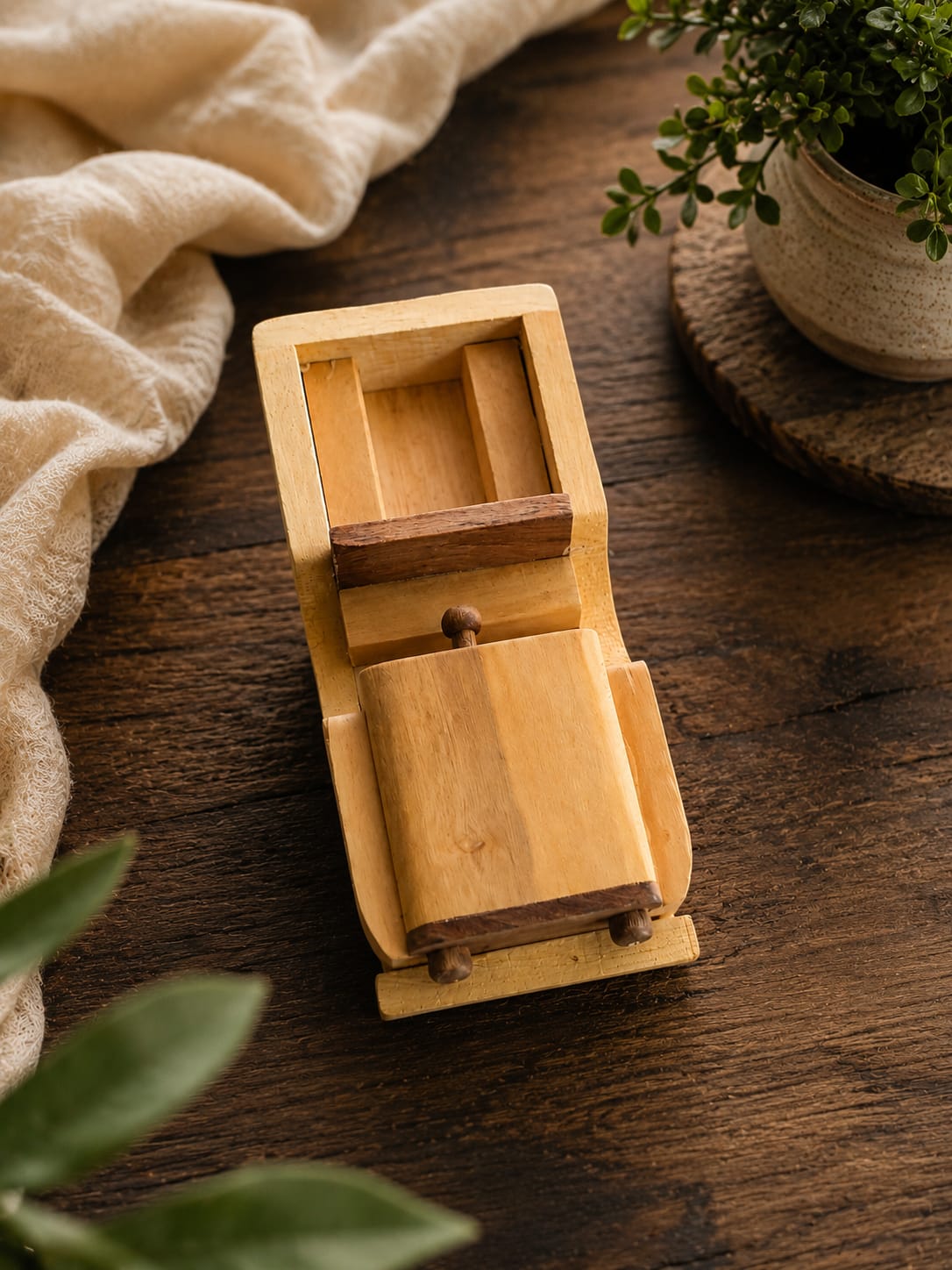 Vintage Handcrafted Wooden Toy Truck | Decorative Miniature Wooden Car for Home Decor & Kids