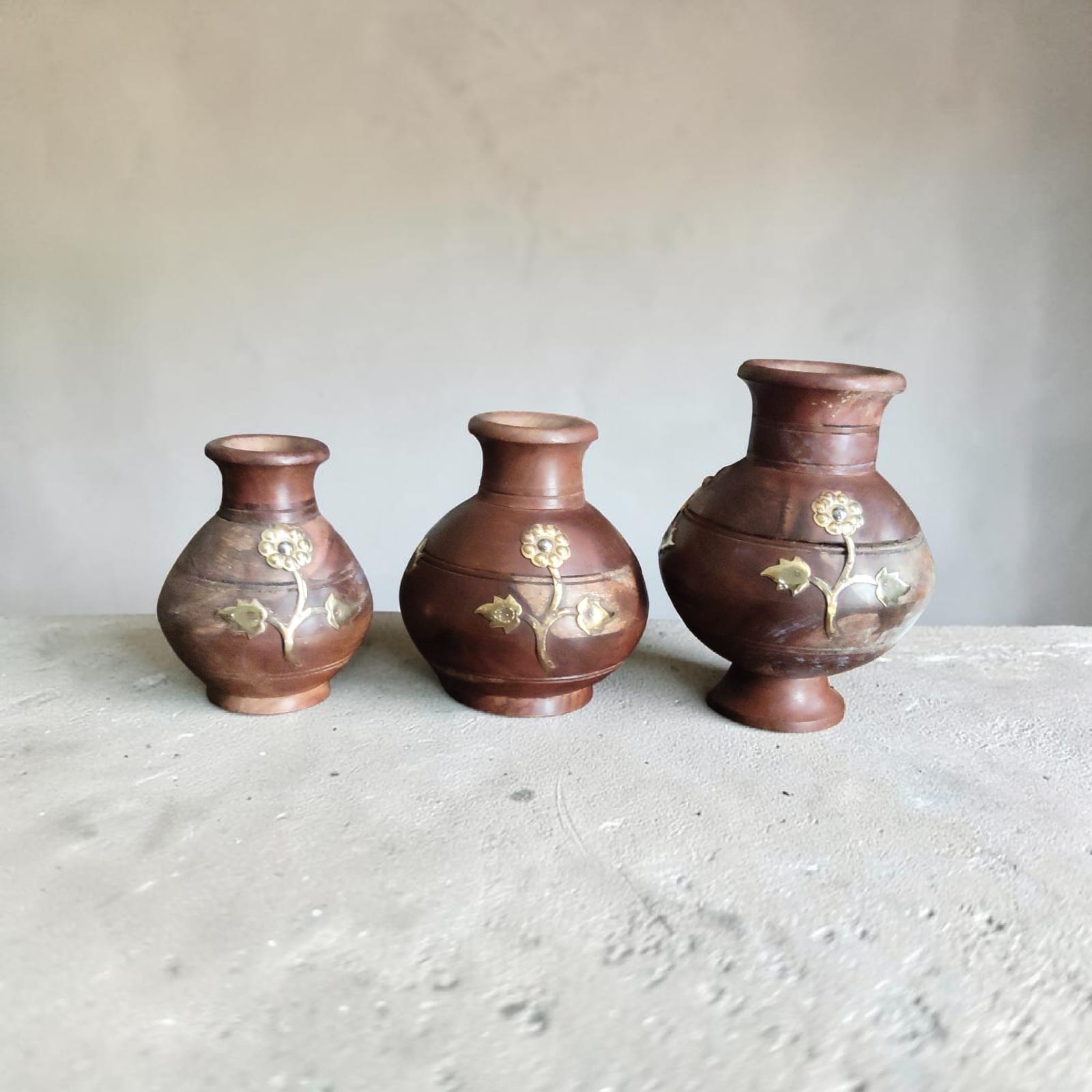 Handcrafted Wooden Flower Vase Set (Pack of 3)
