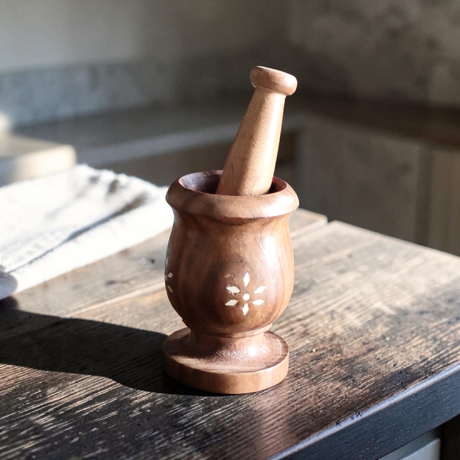 - Handmade Wooden Mortar and Pestle Set | Khalbatta with Inlay Work